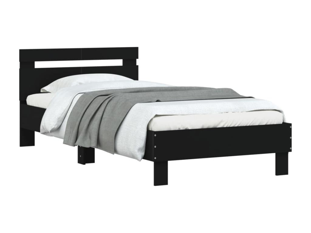 Black bed frame and headboard 100x200 cm engineered wood YUSQ58882