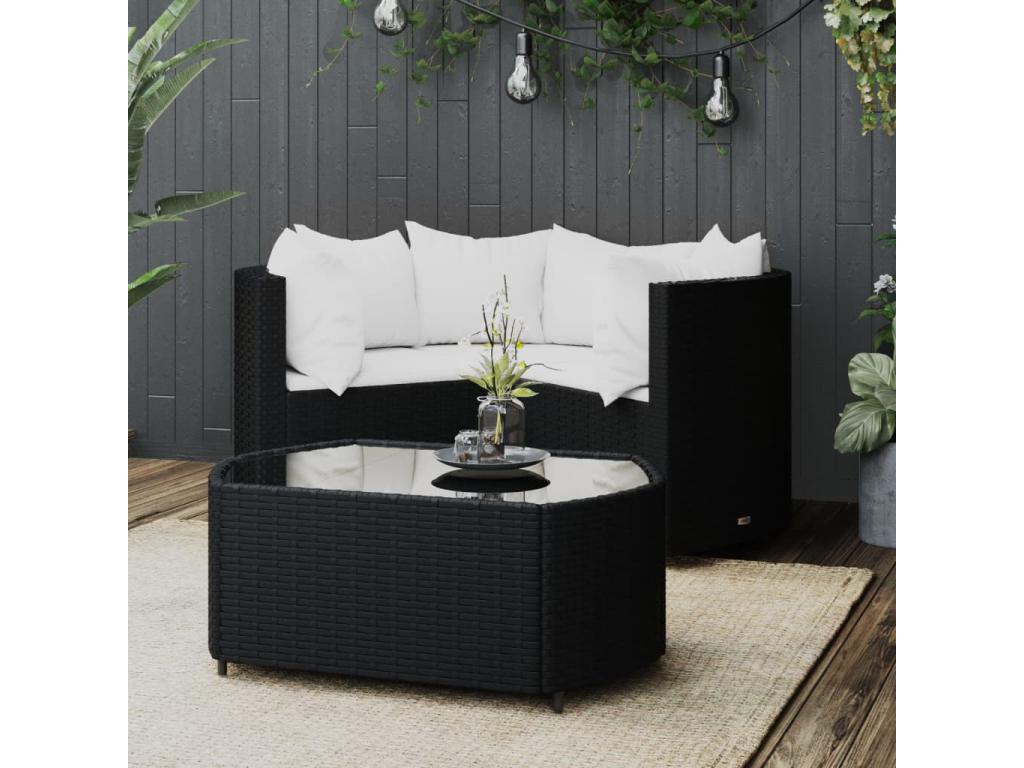 4-piece garden furniture set with cushions, black woven resin, QLUP43828