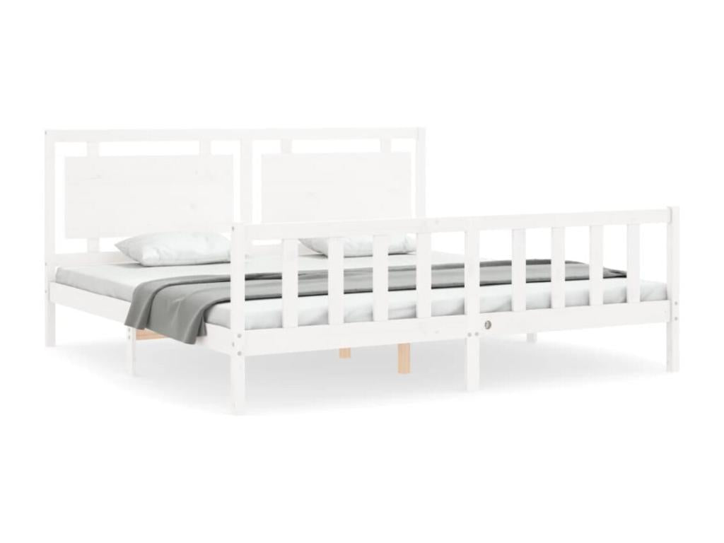 Bed frame with white headboard 180x200 cm solid wood SIVH21608