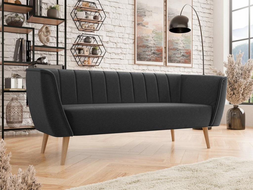 Domopure 103 Black Sofa 182x74x75cm Upholstery Wooden Legs PLDS09540