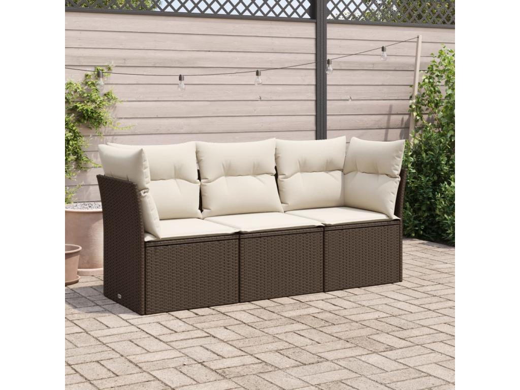 Garden furniture set with cushions, 3 pieces, brown woven resin KIXG55314