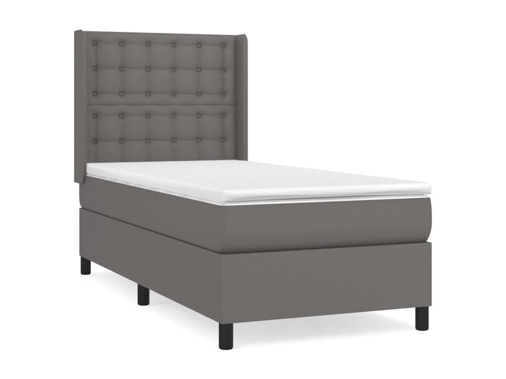 Upholstered bed base with mattress, Grey, 90x190 cm, Faux Leather HRFC99438