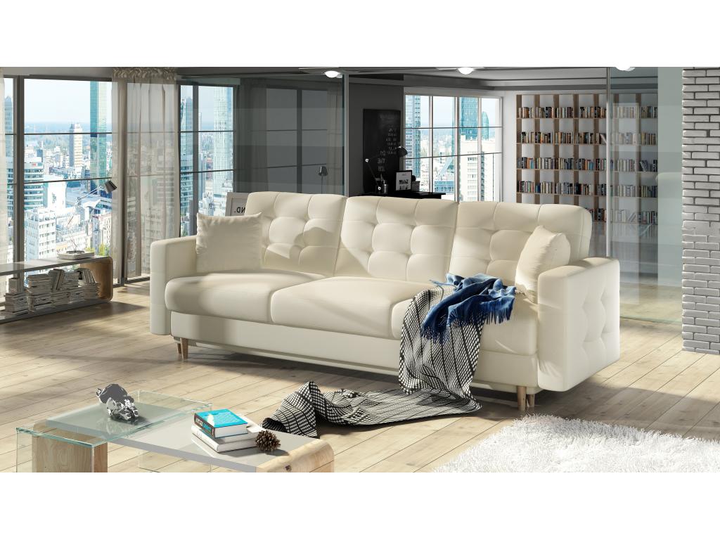 Chicyla 235cm HYRB82203 3-seater convertible sofa in light beige faux leather with quilted upholstery