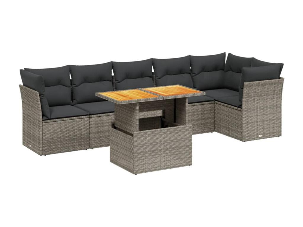 Garden furniture set with cushions, 7 pieces, grey woven resin APBI82920