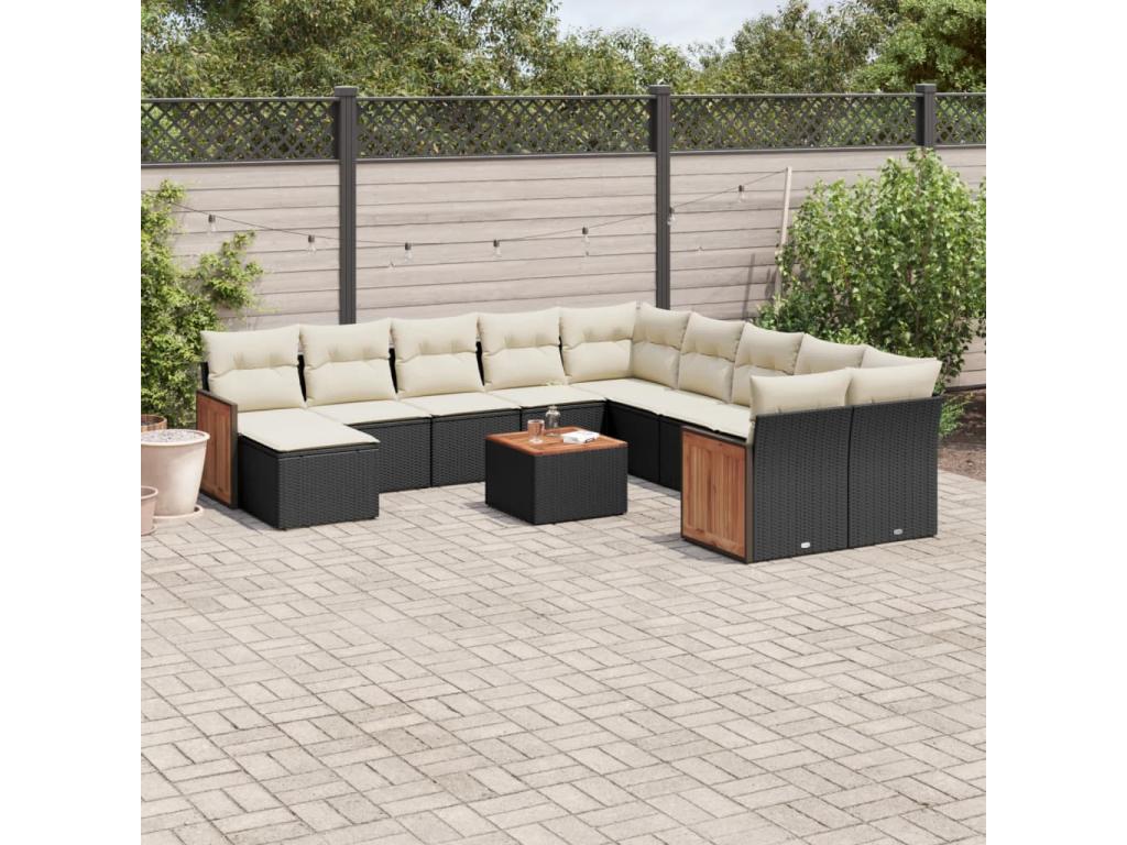 12-piece garden furniture set with cushions, black woven resin SCVH65532