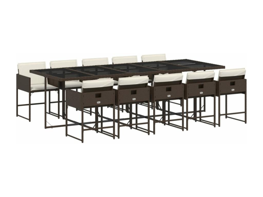 NIYI67227 11-Piece Brown Rattan Garden Dining Set with Cushions