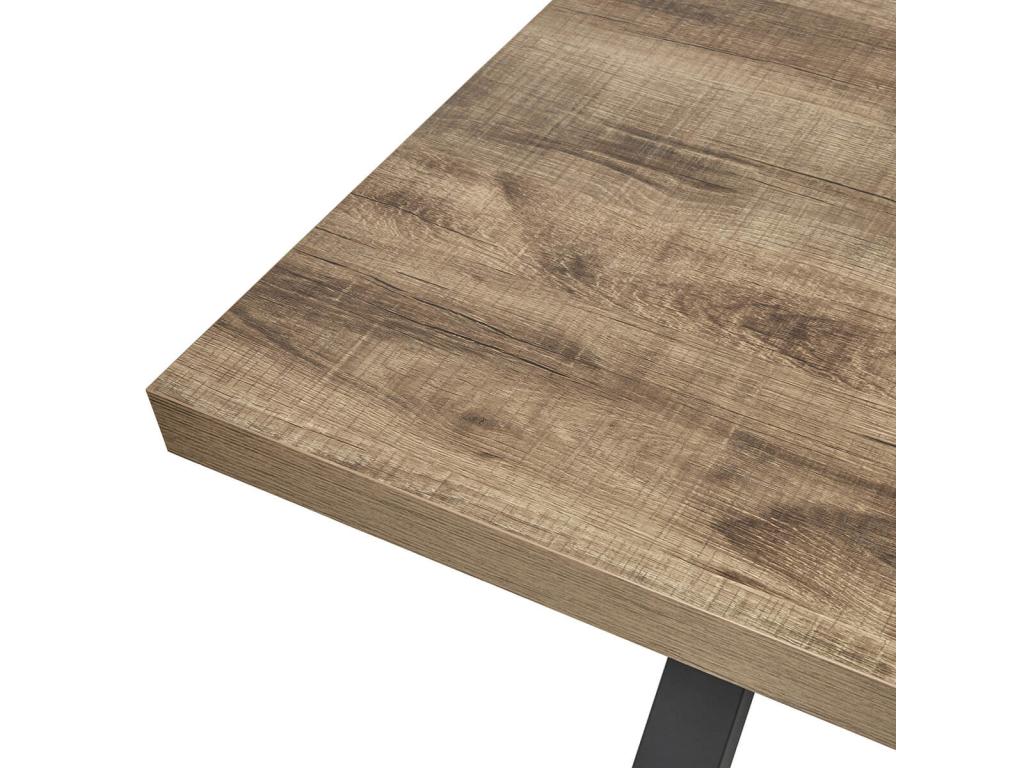Domopure - 230cm Table, Wood Look, Black Powder-Coated Metal X-Shaped Legs LRBG67950