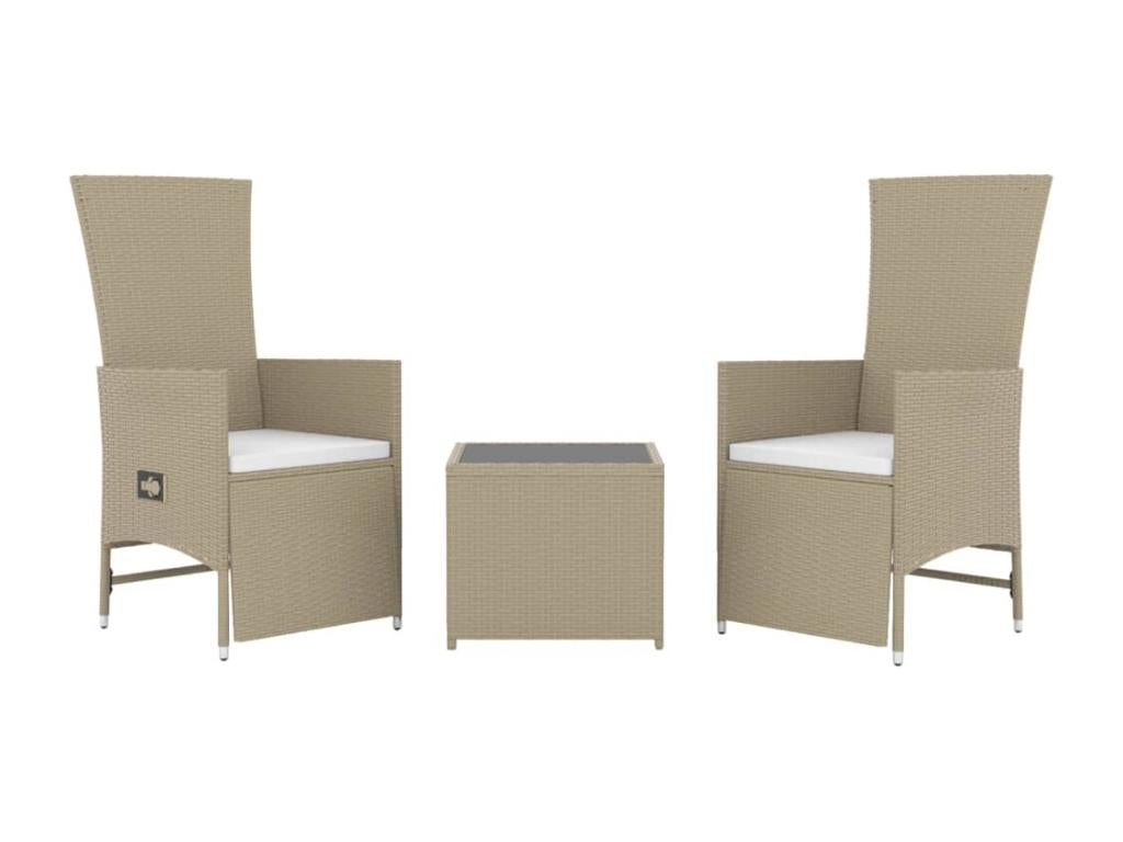 3-piece beige poly rattan and steel garden furniture set JHTL32705