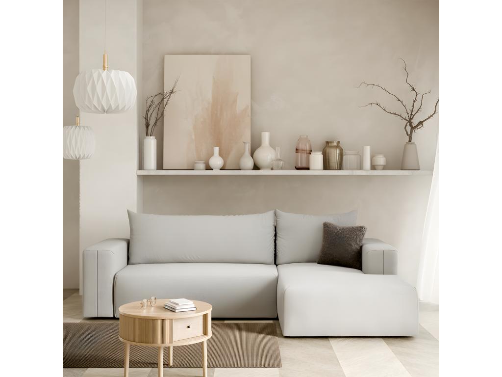 Meublori 3-seater right-hand corner sofa bed with storage, light grey