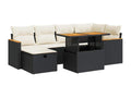 8-piece garden furniture set with cushions, black woven resin GYWI39125