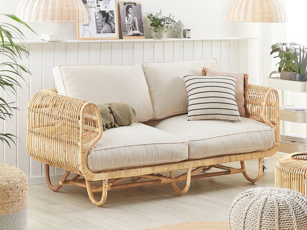 Chicyla 2-seater garden sofa, beige rattan, JCCS83744