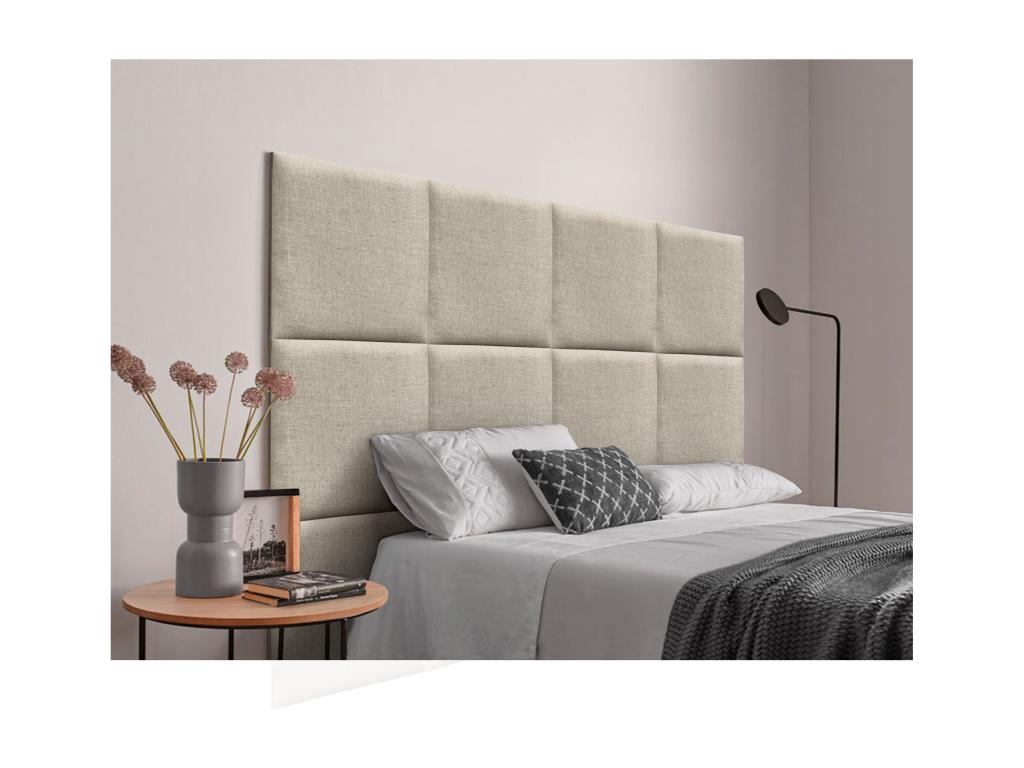 Domopure Upholstered Headboard in Natural Linen, Composed of Interchangeable Self-Adhesive Panels for Luxury Bedroom, Beige, 120 cm, LUWV27675