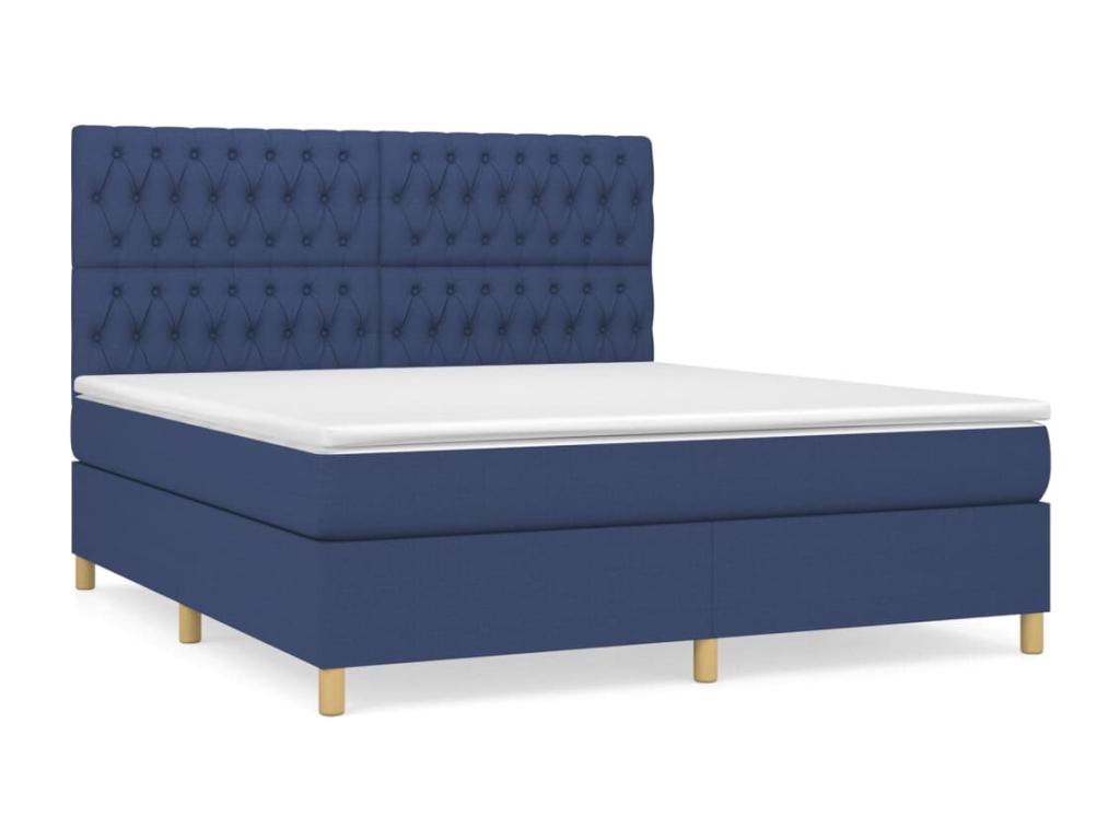 Upholstered bed base with mattress, blue, 180x200 cm, fabric MXGJ21809