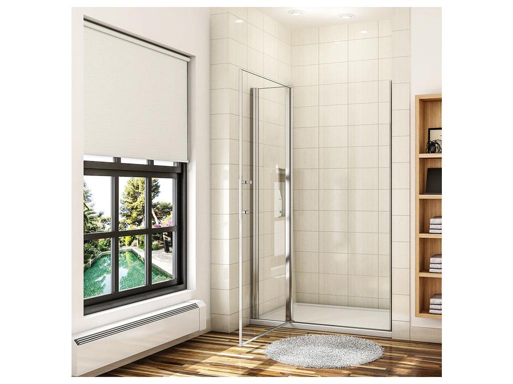 Pivoting shower door in 6mm tempered glass with anti-limescale coating, 110cm shower door with 1 fixed panel, Height 197cm CABW94842