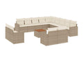 Garden furniture set with cushions, 14 pieces, beige woven resin, OODT44864