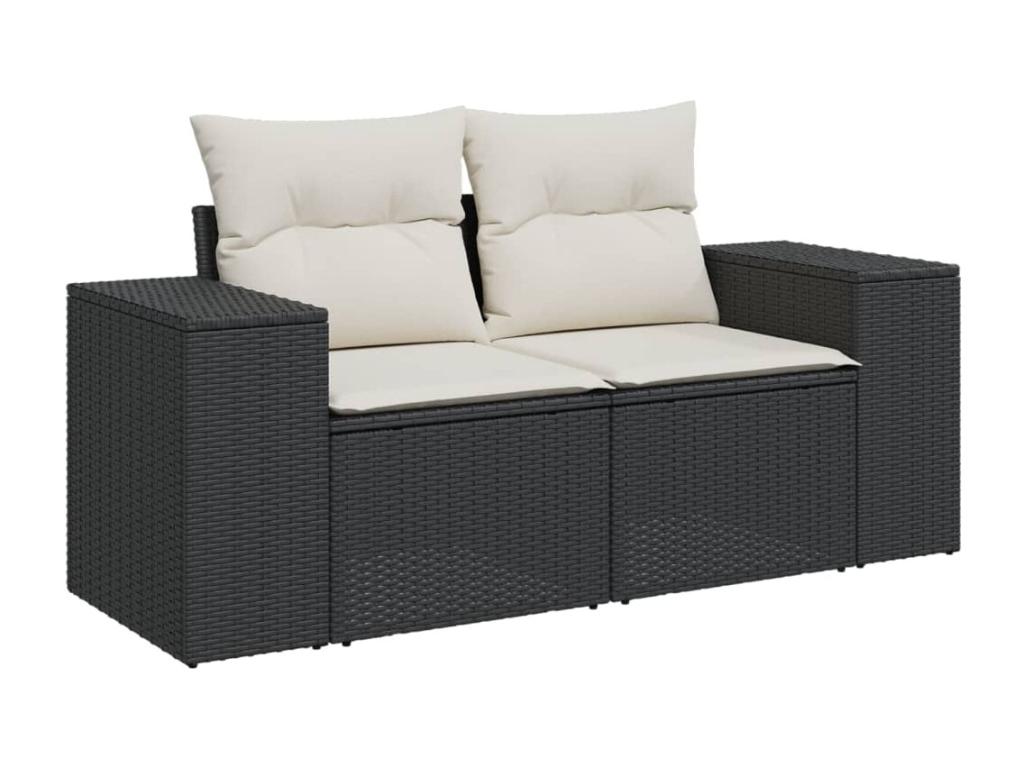 10-piece garden furniture set with cushions, black woven resin VLOX05953