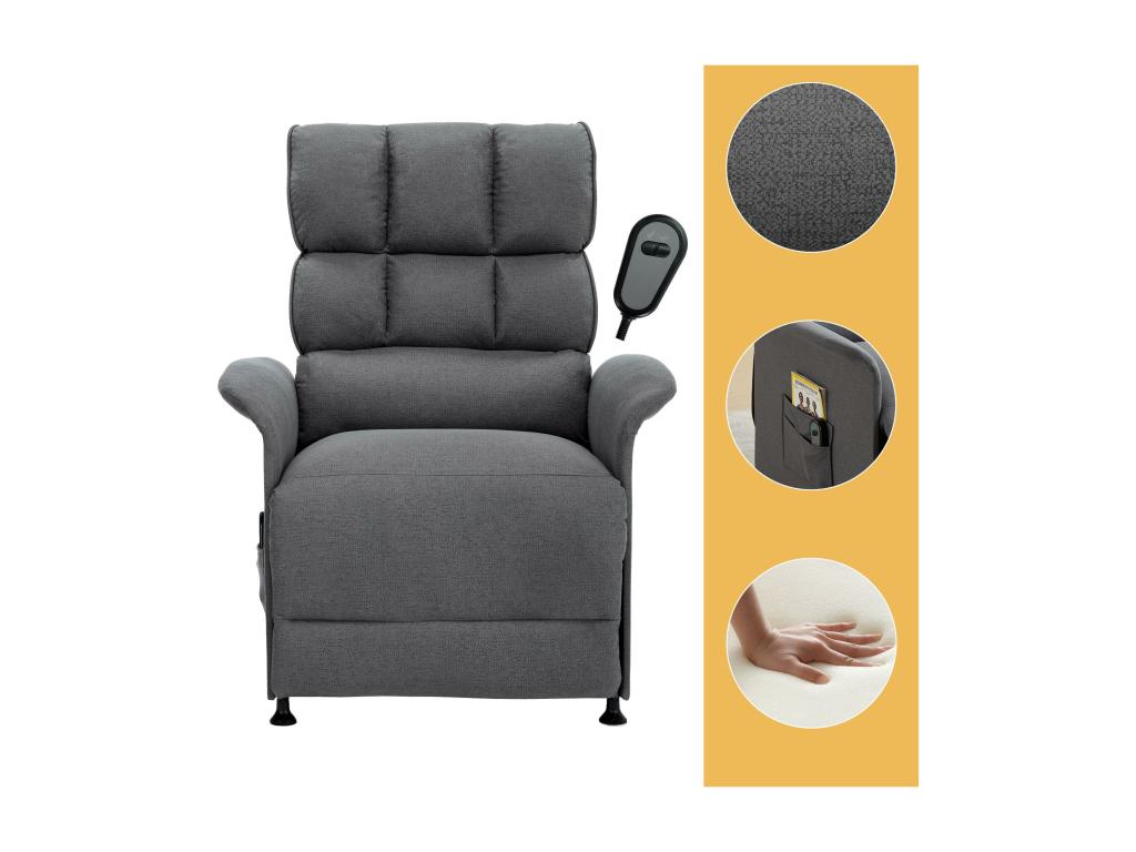 Electric armchair with remote control - with storage bag - Grey