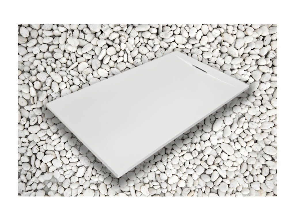 Chicyla PLUS 195x90 cm White Shower Tray in Resin and Marble Powder with Marble Resin Side Grid AZUU15035