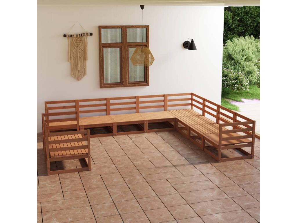 10-piece garden furniture set, honey brown, solid pine wood BJBA15927