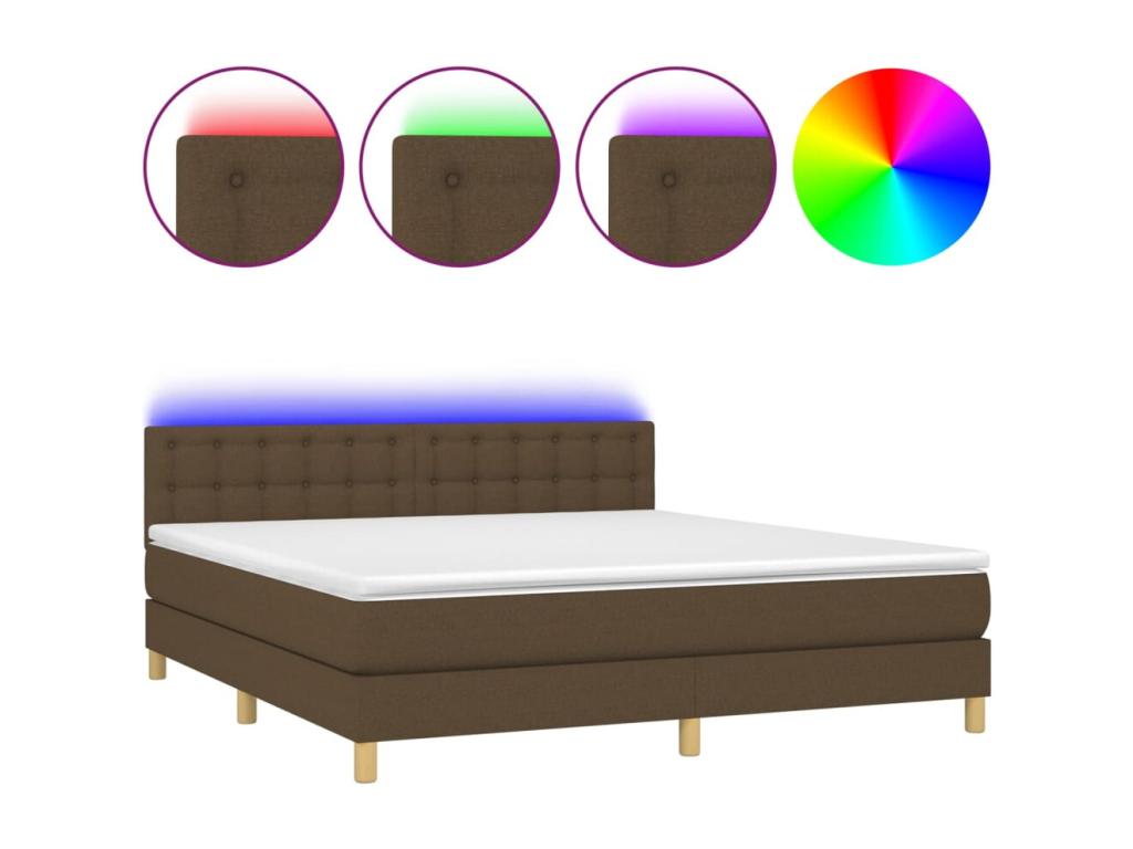 Upholstered bed base with mattress and LED lighting, dark brown, 160x200 cm, fabric IKGR56594