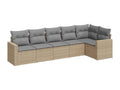 6-piece garden furniture set with cushions, beige woven resin PNGW71036