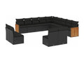 13-piece garden furniture set with cushions, black woven resin DZUD72056