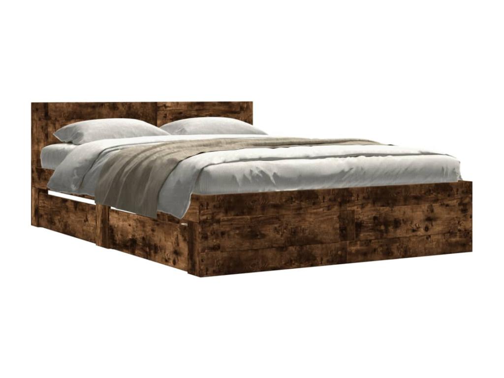 Bed frame and headboard without mattress, smoked oak, 140x190 cm XPEX97416