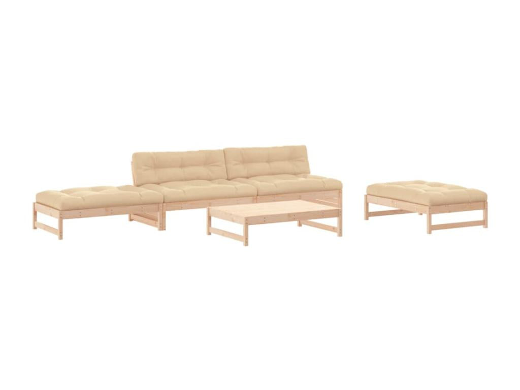 5-piece garden furniture set with solid wood cushions HUCO73170