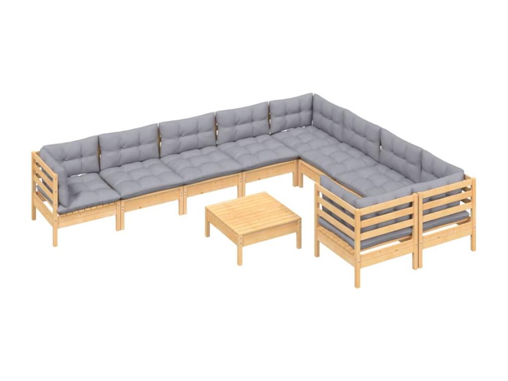 10-piece garden furniture set with grey cushions, pine wood MCLQ70998