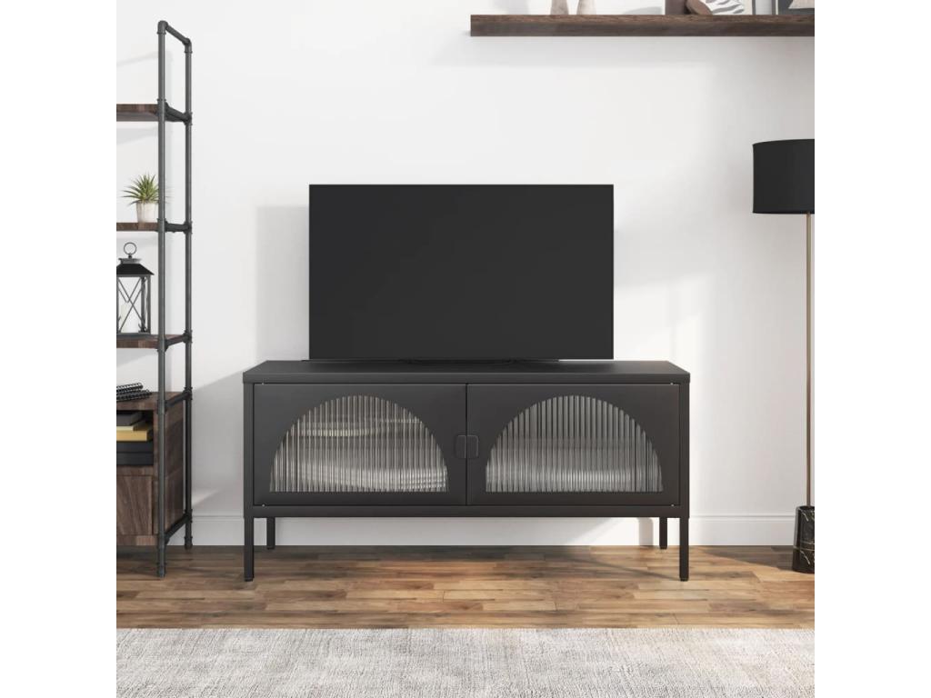 Black TV stand 105x35x50 cm glass and steel ODYI02362