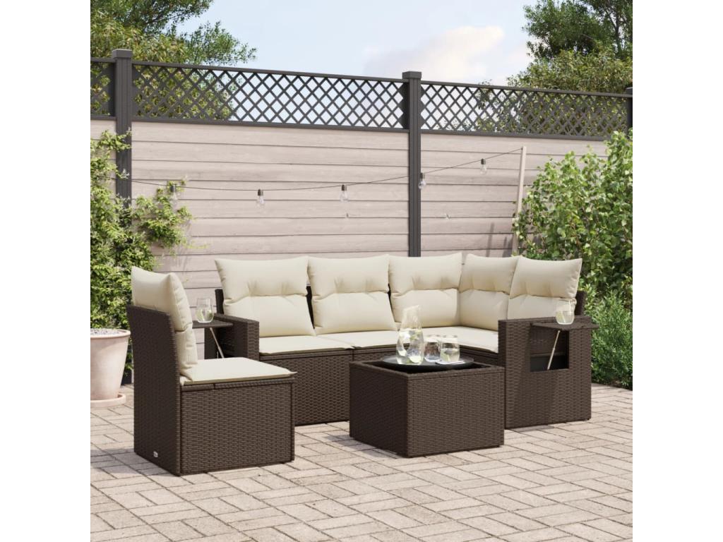 6-piece brown resin wicker garden furniture set with cushions VAIV06204