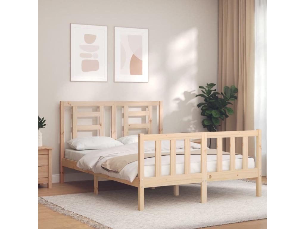 Bed frame with headboard 140x190 cm solid wood SEWP88386