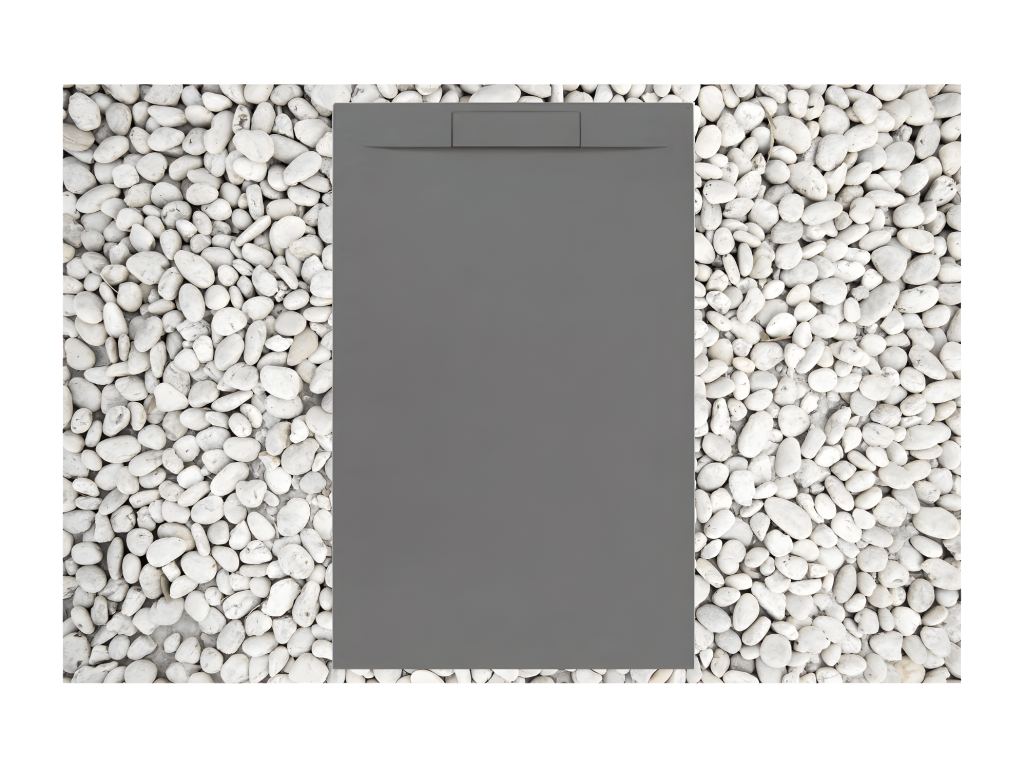 75x100 cm shower tray, Grey RAL 7037, Chicyla PLUS line, made of resin and marble powder with marble resin side grate, WXAZ65352