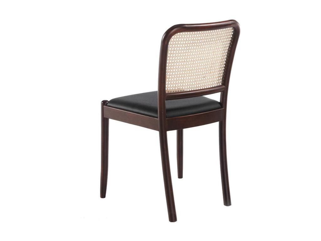 Domopure rattan chair in black faux leather and ash wood - Set of 2 - Domopure 68 Dark Blue YTXZ64258