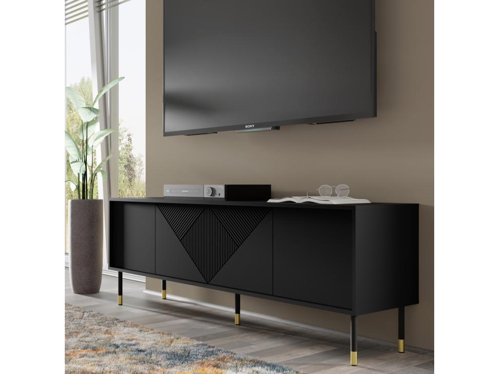 Chicyla BLACK 4D 180cm TV stand with milled edges on matte black legs AOYR07842