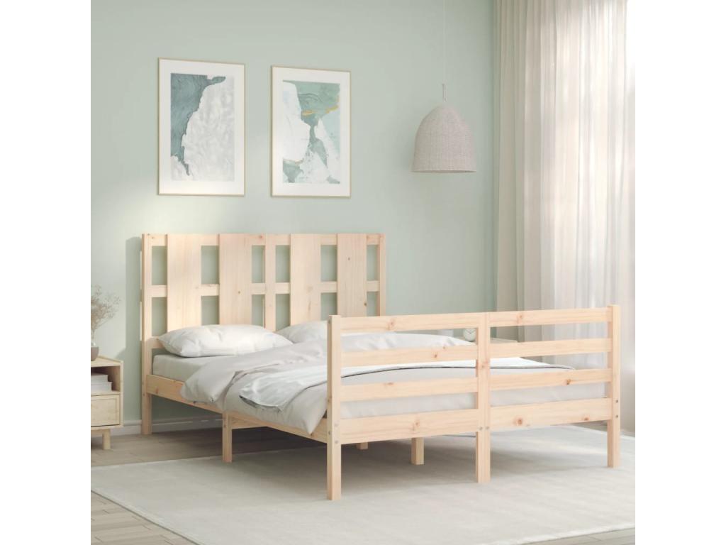 Solid wood bed frame without mattress
