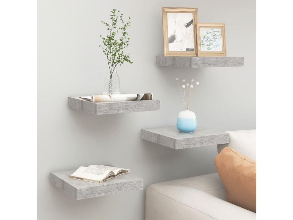 Floating wall shelves, 4 pcs, concrete grey, 23x23.5x3.8 cm, MDF, DFGB23797