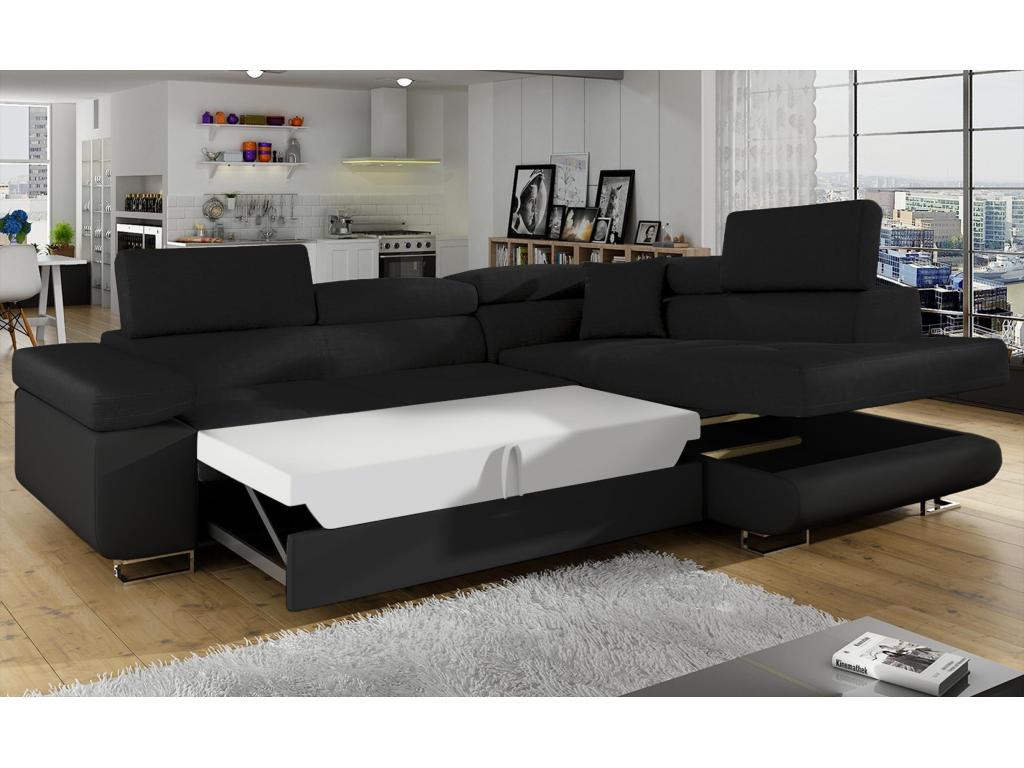 Domopure 275cm Black Right-Hand Corner Sofa Bed DOJS38396