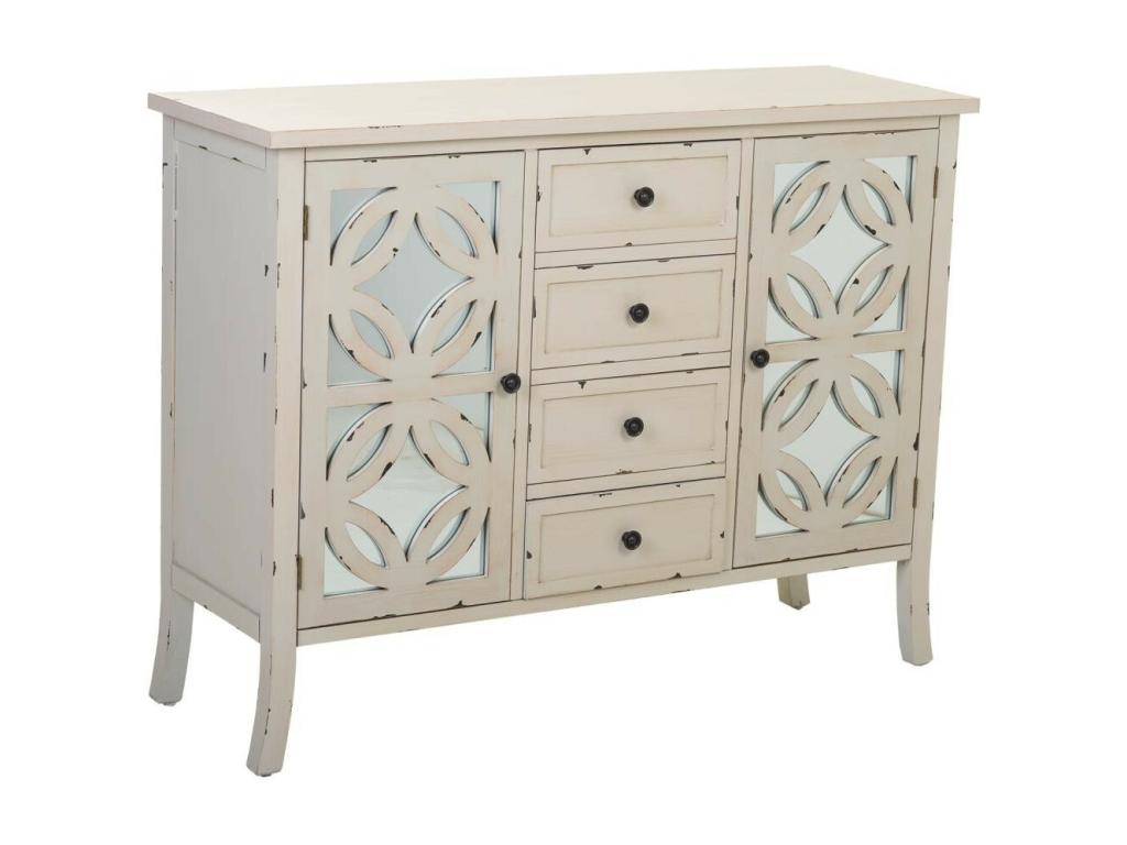 Wooden sideboard with white glass front, 110x37x84cm