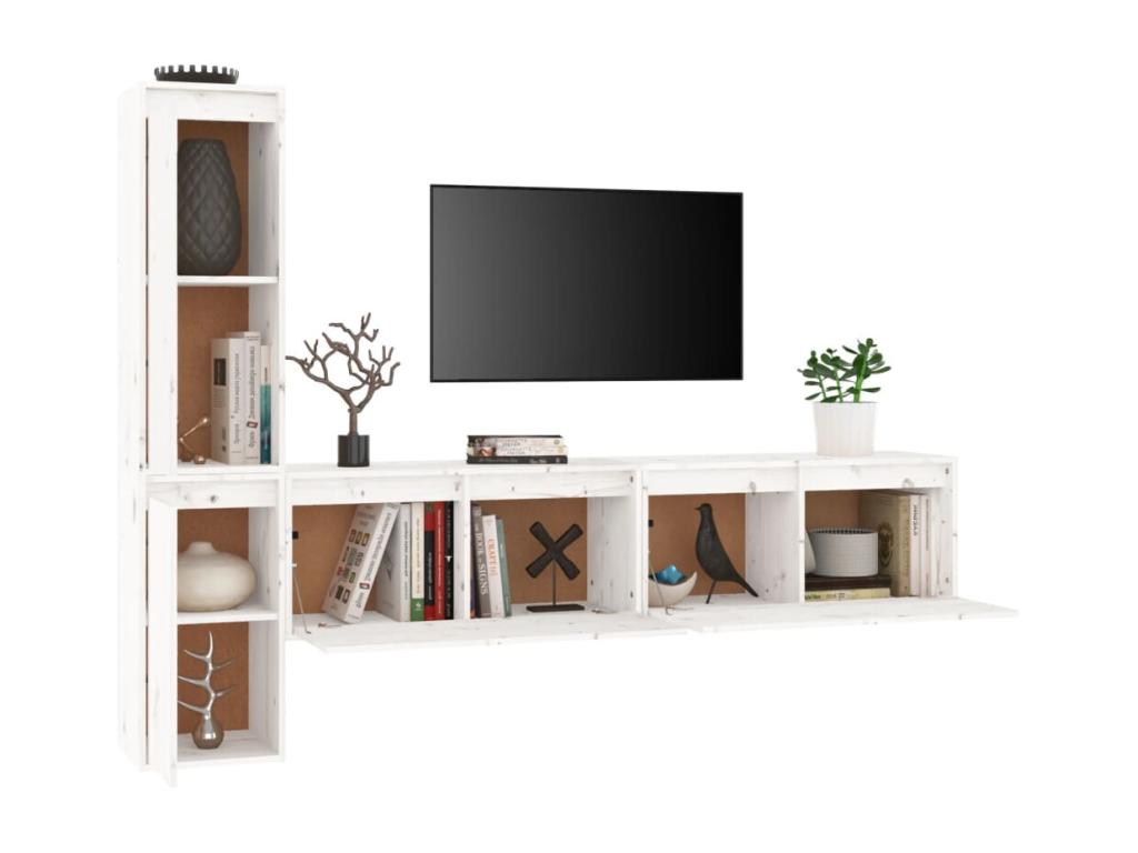 4-piece TV stand, white, solid pine wood, UCNM95314