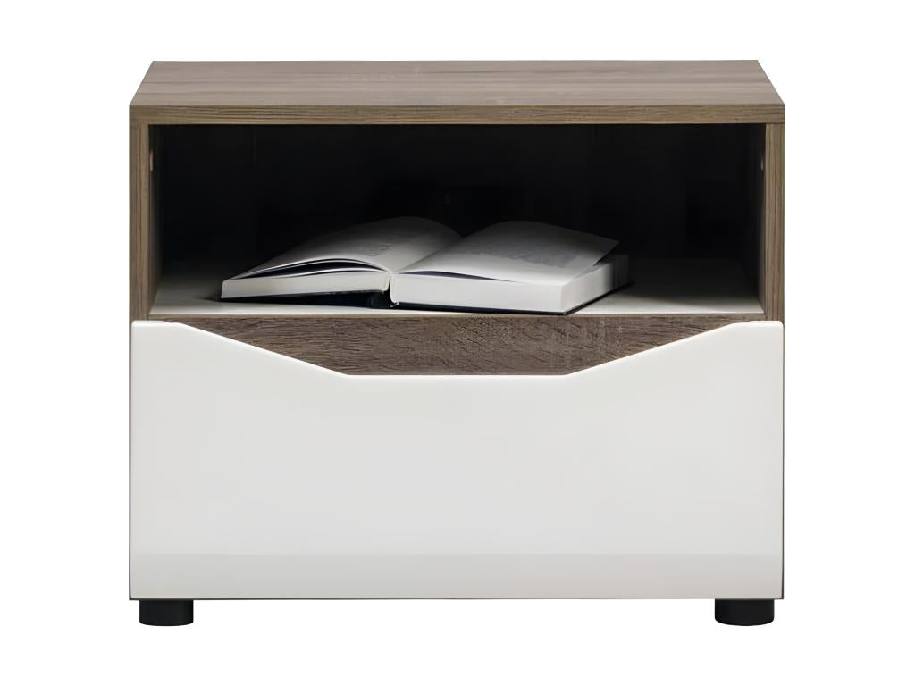 White/Oak Bedside Table - Meublori - W 55 x D 40.5 x H 44 cm