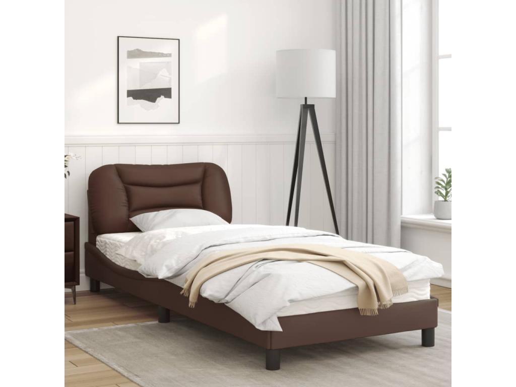 Bed frame with headboard, brown, 90x200 cm, faux leather, RGIQ67593
