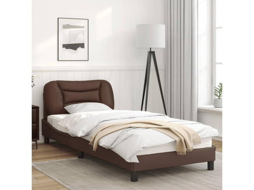 Bed frame with headboard, brown, 90x200 cm, faux leather, RGIQ67593