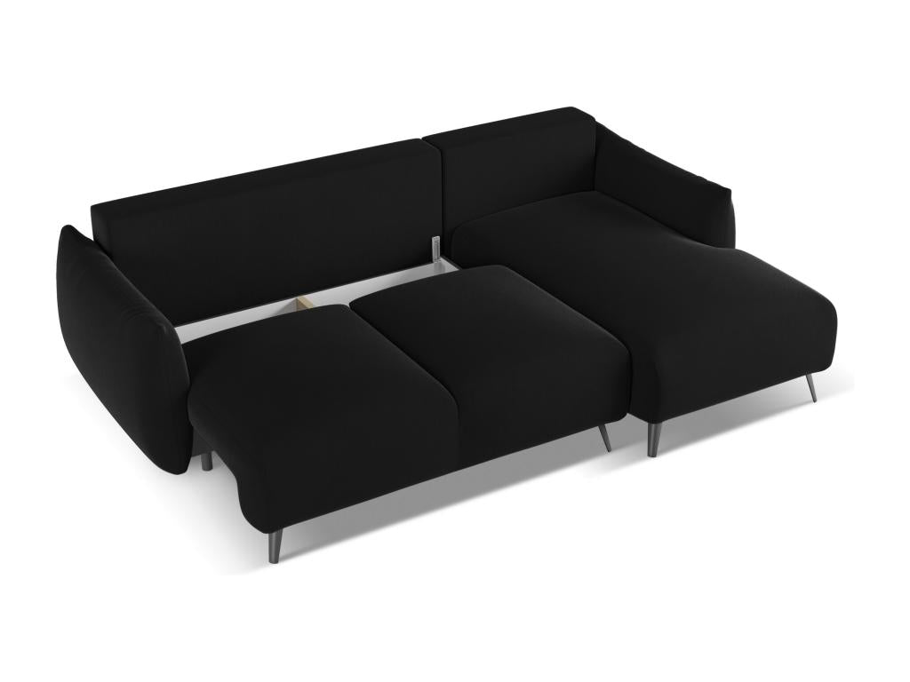 Right-hand corner sofa bed in velvet - black - Domopure ZDQW47197