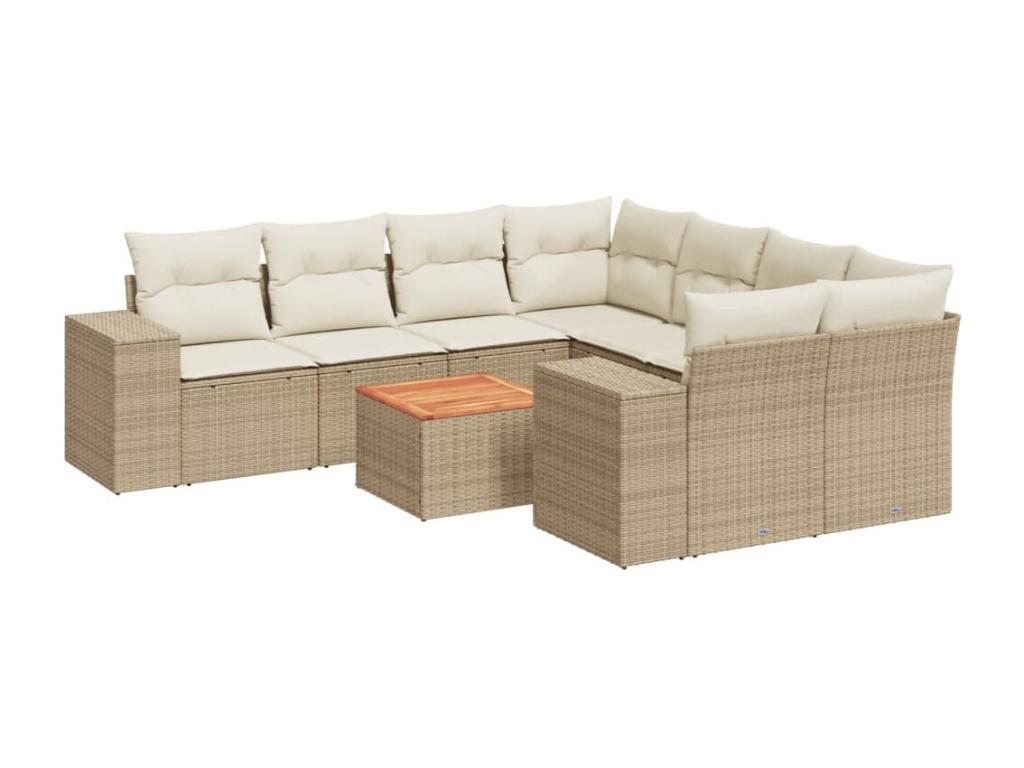 Garden furniture set with cushions, 9 pieces, beige woven resin, LAOC23466