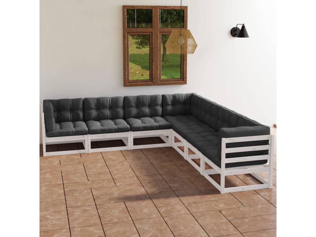 7-piece garden furniture set with cushions, solid pine wood, RPXO60944