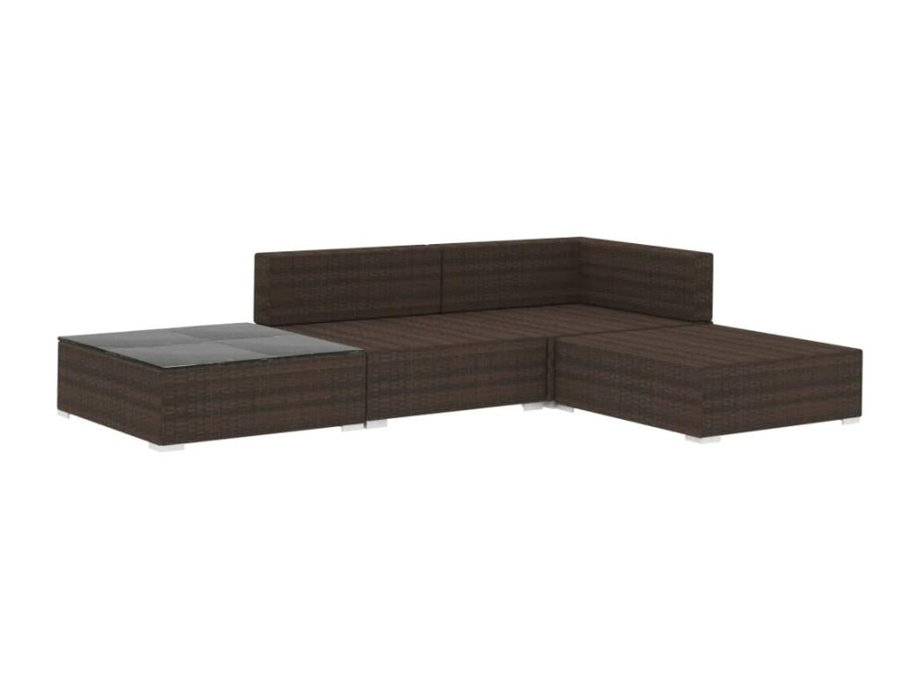 4-piece garden furniture set with cushions, brown woven resin, QLOO43475