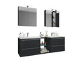 Meublori 3-piece double sink bathroom furniture set, 2 bathroom vanities, Meublori XXL black sink unit - mirror cabinet - 155