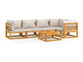 6-piece garden furniture set with light grey cushions, solid wood WUIO52806