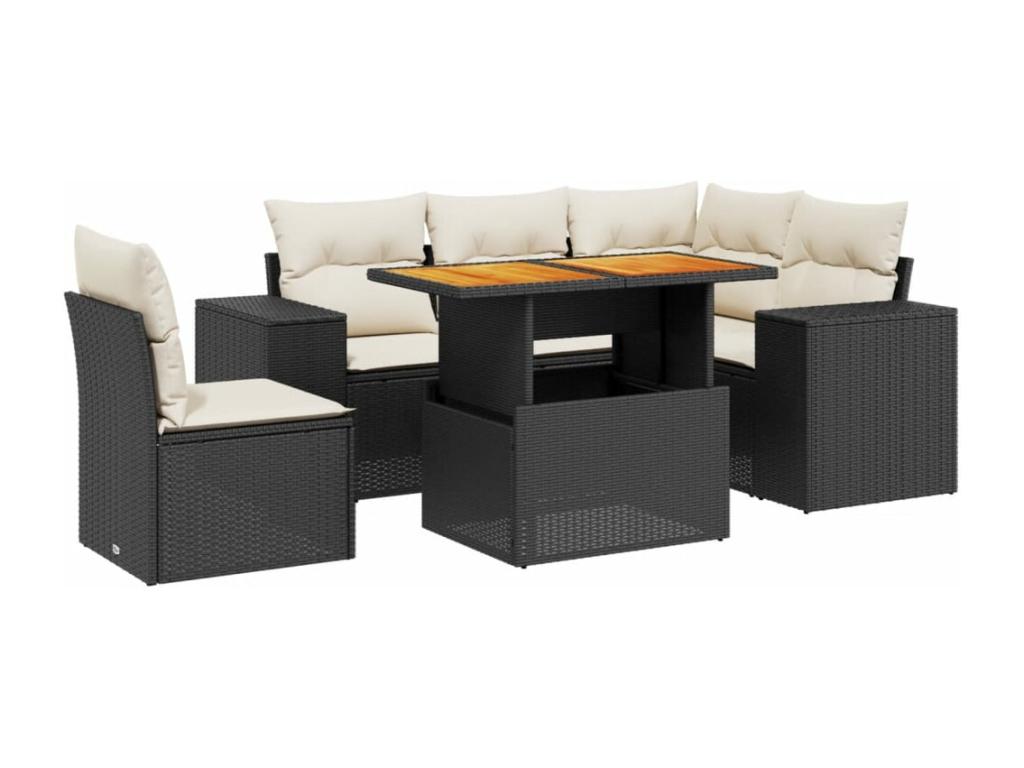 6-piece garden furniture set with cushions, black woven resin WTXX47204